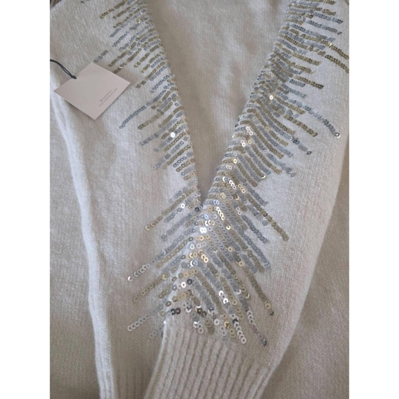 NWT Superdown Size Small Rudie Sparkle Sleeve Cream Turtleneck Sequin Dress Slit - Picture 9 of 9